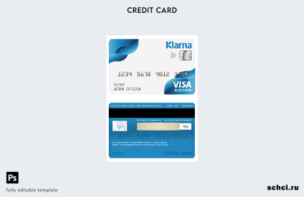 цифровая загрузка шаблона электронной карты Visa банка Klarna Финляндии
